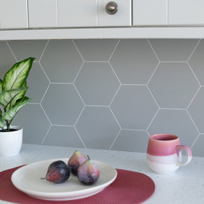 Wallpops Hexagon Grey Premium Self Adhesive Vinyl Wall Tiles 14.98cm(H) 17.19cm(W) 3.3mm(D) pack of 9 (0.23sqm)
