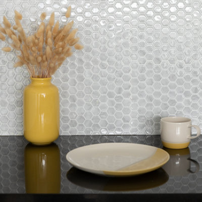 Wallpops Hexagon Marble Grey 3D Epoxy Tile Stickers 25.4cm(L) 25.4cm(W) pack of 4
