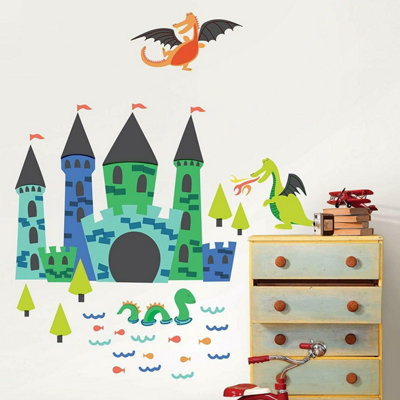 Wallpops Kids Lucky Dragons Castle Peel & Stick Wall Art Stickers