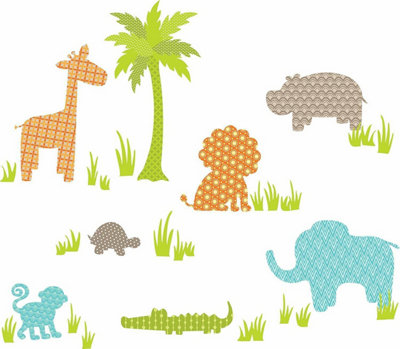 Wallpops Large Jungle Animals Lion Elephant Monkey Self-Adhesive Wall Art Stickers