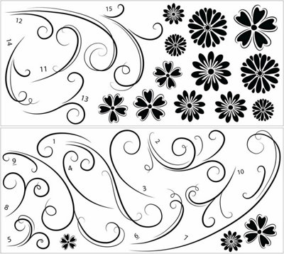 Wallpops Large Self-Adhesive Black & White Floral Silhouette Wall Art Stickers