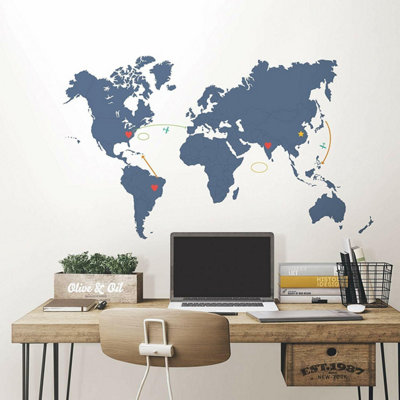 Wallpops Large Self-Adhesive Destination World Map With Marker Pen & Stickers