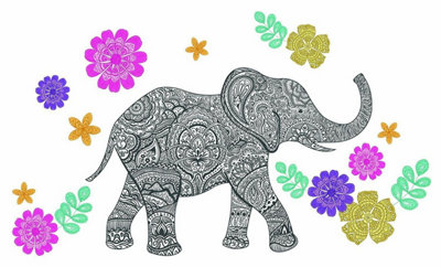 Wallpops Large Self-Adhesive Elephant Colourful Flowers Wall Art Stickers