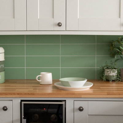 Wallpops Subway Green Premium Self Adhesive Vinyl Wall Tiles 9.98cm(H) 29.99cm(W) 3.3mm(D) pack of 60 (1.80sqm)