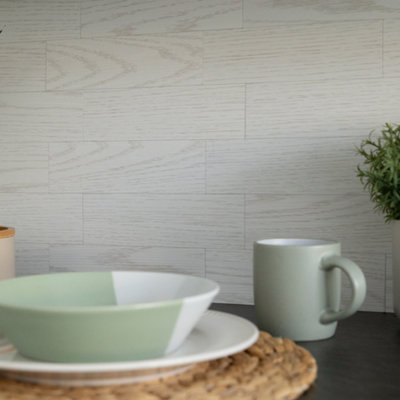 Wallpops Wooden Panel White Wash Premium Self Adhesive Vinyl Wall Tiles 26.67cm(H) 26.67cm(W) 3.3mm(D) pack of 24 (1.71sqm)