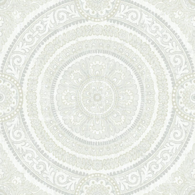 Wallquest Caspia Damask Circle White Wallpaper Classic Acrylic Coated Stylish