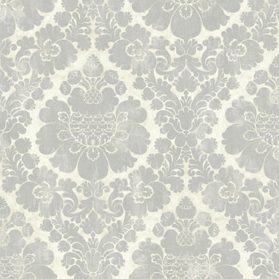 Wallquest Caspia Traditional Damask Grey Wallpaper Metallic Effect Feature Wall