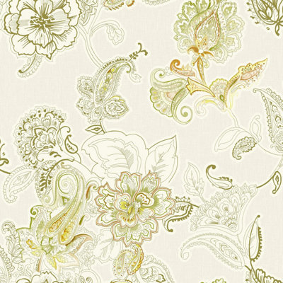 Wallquest Villa Rose Indian Damask Yellow Wallpaper Acrylic Coated Feature Wall