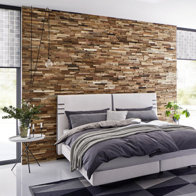 Wallsupply UltraWood Colorado Reclaimed Solid Teak Wood Panels, Wall Cladding 3D Interlocking Tiles, 40pcs 3.6m²