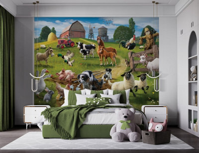 Walltastic Farmyard Fun Multicolour Smooth Wallpaper Mural 8ft high x 10ft wide