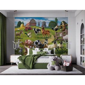 Walltastic Farmyard Fun Multicolour Smooth Wallpaper Mural 8ft high x 10ft wide