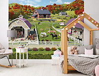 Walltastic Horse & Pony Stables Multicolour Smooth Wallpaper Mural 8ft high x 10ft wide