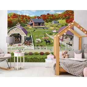 Walltastic Horse & Pony Stables Multicolour Smooth Wallpaper Mural 8ft high x 10ft wide