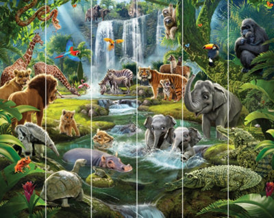 Walltastic Jungle Adventure Multicolour Smooth Wallpaper Mural 8ft high x 10ft wide