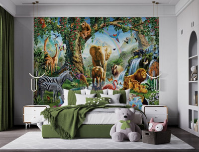 Walltastic Jungle Lake Multicolour Smooth Wallpaper Mural 8ft high x 10ft wide