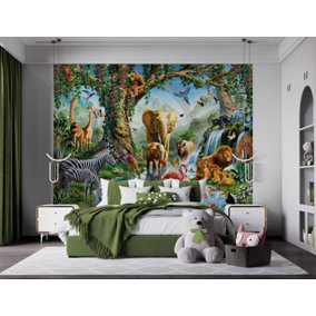 Walltastic Jungle Lake Multicolour Smooth Wallpaper Mural 8ft high x 10ft wide
