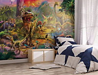 Walltastic Landscape of Dinosaurs Multicolour Smooth Wallpaper Mural 8ft high x 10ft wide
