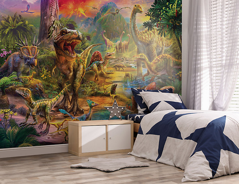 Walltastic Landscape of Dinosaurs Multicolour Smooth Wallpaper Mural 8ft  high x 10ft wide | DIY at B&Q