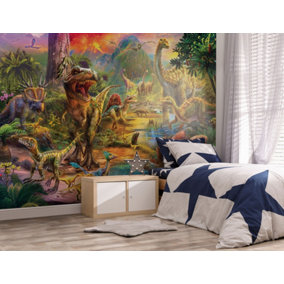 Walltastic Landscape of Dinosaurs Multicolour Smooth Wallpaper Mural 8ft high x 10ft wide