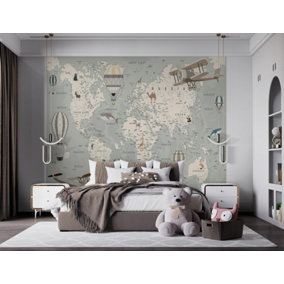 Walltastic Map of the World Multicolour Smooth Wallpaper Mural 8ft high x 10ft wide
