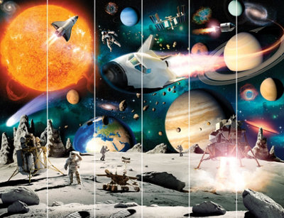 Walltastic Space Adventure Multicolour Smooth Wallpaper Mural 8ft high x 10ft wide