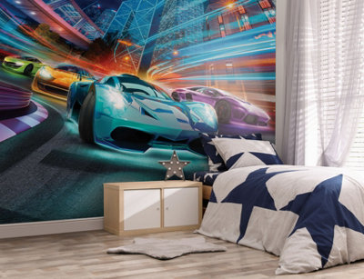 Walltastic Supercar Racers Multicolour Smooth Wallpaper Mural 8ft high x 10ft wide