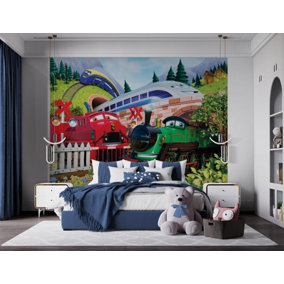 Walltastic Train Adventure Multicolour Smooth Wallpaper Mural 8ft high x 10ft wide