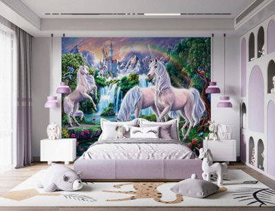 Walltastic Unicorn Paradise Multicolour Smooth Wallpaper Mural 8ft high x 10ft wide