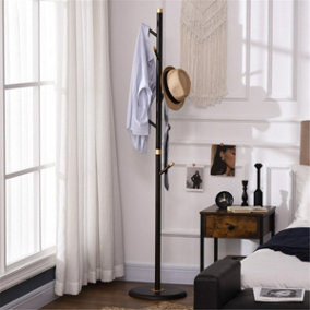 Walnut Bamboo Six Hook Vertical Coat Rack with Anti-Tip Round Base