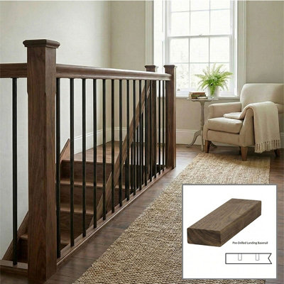 Walnut Baserail Modern 1.2m Landing Drilled For 14mm Metal Spindles UK ...