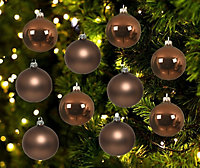 Walnut Brown Glass Christmas Tree Baubles Ornaments Pack of 10 6cm Baubles