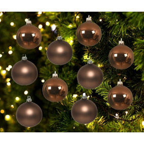 Walnut Brown Glass Christmas Tree Baubles Ornaments Pack of 10 6cm Baubles