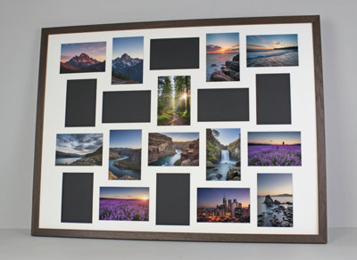 Walnut Colour Multi Photo Frame. Suits 20 6x4Inch Photos. Mixed Layout ...