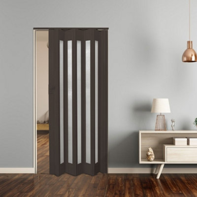 Walnut Effect PVC Folding Accordion Door Interior Sliding Doors 87cm W x 203cm H
