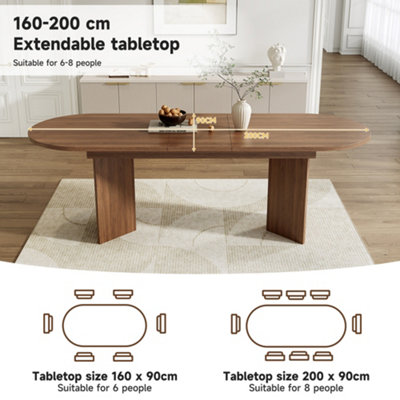 Walnut Extendable Dining Table (160-200cm) - 6-8 Seater MDF, Rounded Corners, Modern Style for UK Homes
