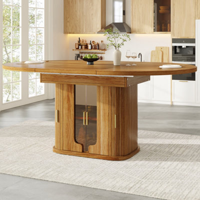Walnut Extendable Dining Table with Integrated Storage & Glass Doors - Round to Oval, Seats 6