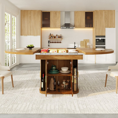 Walnut Extendable Dining Table with Integrated Storage & Glass Doors - Round to Oval, Seats 6