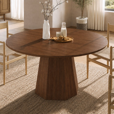 Walnut Farmhouse Round Dining Table - 120cm, Seats 4-6, for Kitchen & Dining Room