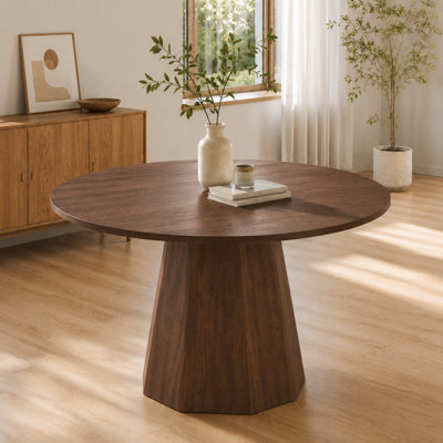 Walnut Farmhouse Round Dining Table - 120cm, Seats 4-6, for Kitchen & Dining Room