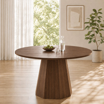 Walnut Farmhouse Round Dining Table - 120cm, Seats 4-6, for Kitchen & Dining Room