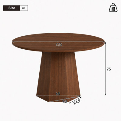 Walnut Farmhouse Round Dining Table - 120cm, Seats 4-6, for Kitchen & Dining Room