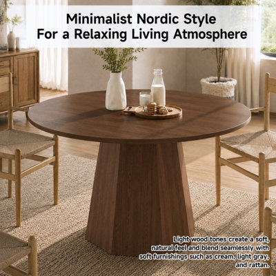 Walnut Farmhouse Round Dining Table - 120cm, Seats 4-6, for Kitchen & Dining Room