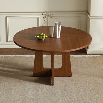 Walnut Finish Round Dining Table 120cm - Farmhouse Style 4-6 Seater Kitchen & Dining Room Table with Easy Assembly
