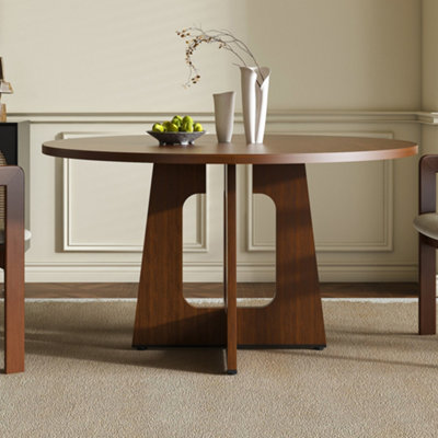 Walnut Finish Round Dining Table 120cm - Farmhouse Style 4-6 Seater Kitchen & Dining Room Table with Easy Assembly