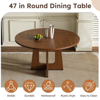 Walnut Finish Round Dining Table 120cm - Farmhouse Style 4-6 Seater Kitchen & Dining Room Table with Easy Assembly