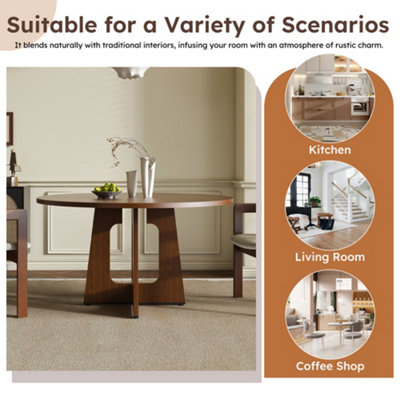 Walnut Finish Round Dining Table 120cm - Farmhouse Style 4-6 Seater Kitchen & Dining Room Table with Easy Assembly