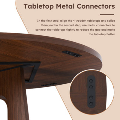 Walnut Finish Round Dining Table 120cm - Farmhouse Style 4-6 Seater Kitchen & Dining Room Table with Easy Assembly