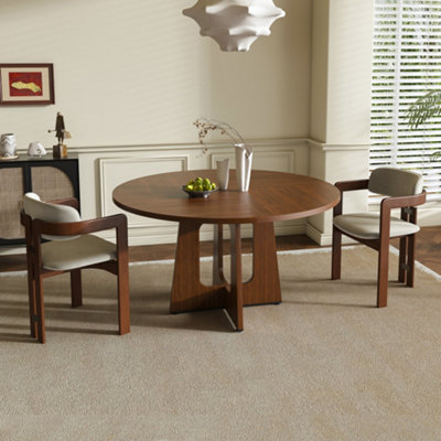 Walnut Finish Round Dining Table 120cm - Farmhouse Style 4-6 Seater Kitchen & Dining Room Table with Easy Assembly
