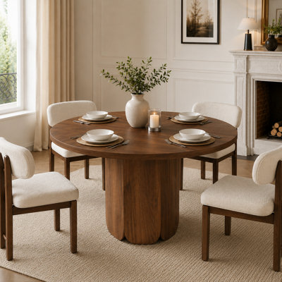 Walnut Finish Round Dining Table - Seats 4-6 (120cm) - Modern Farmhouse Style