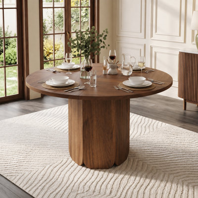 Walnut Finish Round Dining Table - Seats 4-6 (120cm) - Modern Farmhouse Style